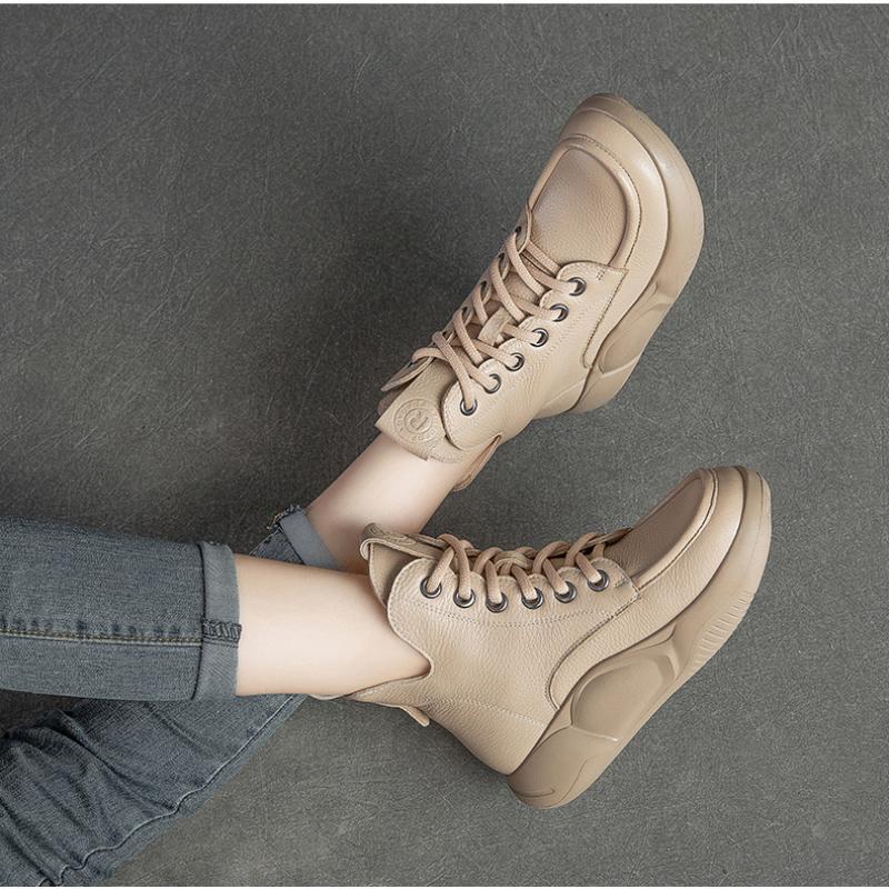 Johnature Женские ботинки из натуральной кожи, зимняя женская обувь на шнуровке с круглым носком, ботильоны ручной работы в стиле ретро с шитьем