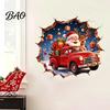 Seasonal Wall Stickers Christmas Santa Claus Stickers, Retro Peel And Stick Red Pickup Truck & Decals with Festive Living Room 3D Breaking Effect,