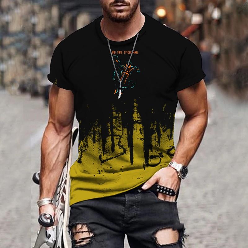 Трендовая градиентная печать повседневная свободная мужская футболка с короткими рукавами и 3D-цифровым принтом, круглый вырез, свободный крой