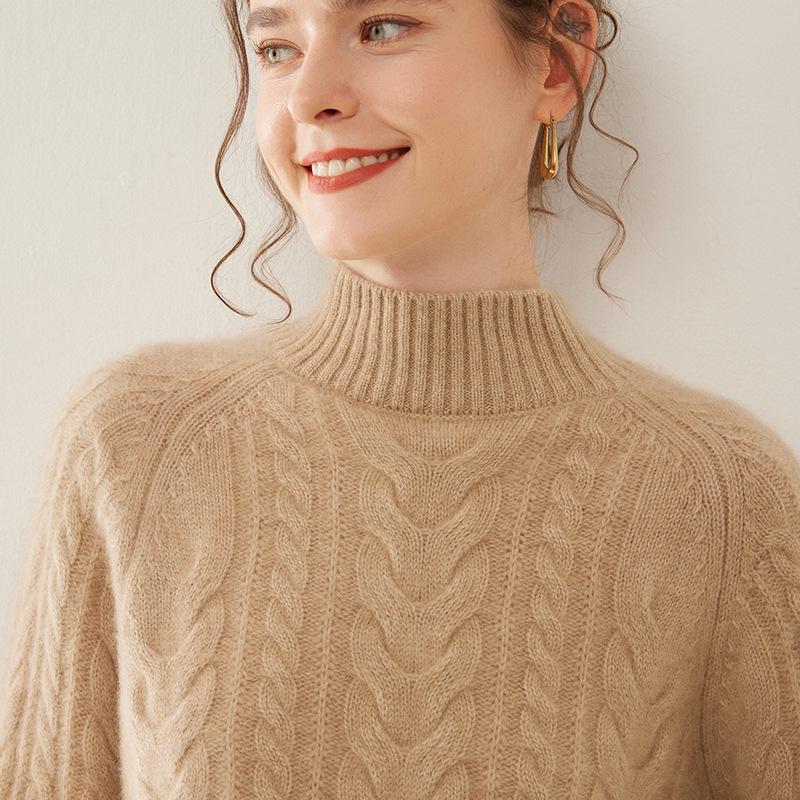 Женский приталенный кашемировый свитер-пуловер крупной вязки на осень/зиму