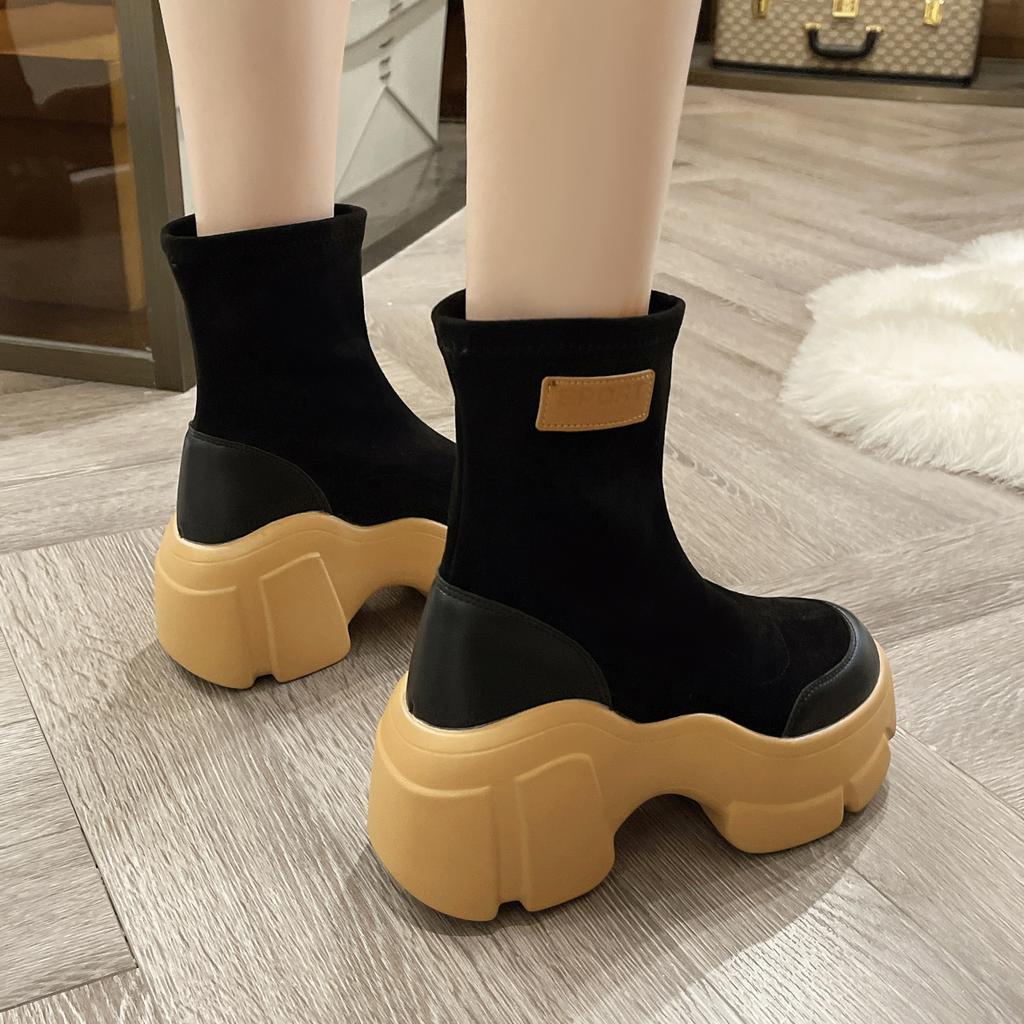 Интернет Знаменитости Носки Сапоги Женские Популярные Осень Зима Маффин Толстая Подошва Модные Средней Трубы Одиночные Сапоги Повседневные Голые Сапоги