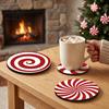 Winter Home Decor Accessories 4Pcs Red White Spiral Wooden Coasters Round Peppermint Candy Drink Lightweight Stackable Wood Mat Heat‑Resistant Cup
