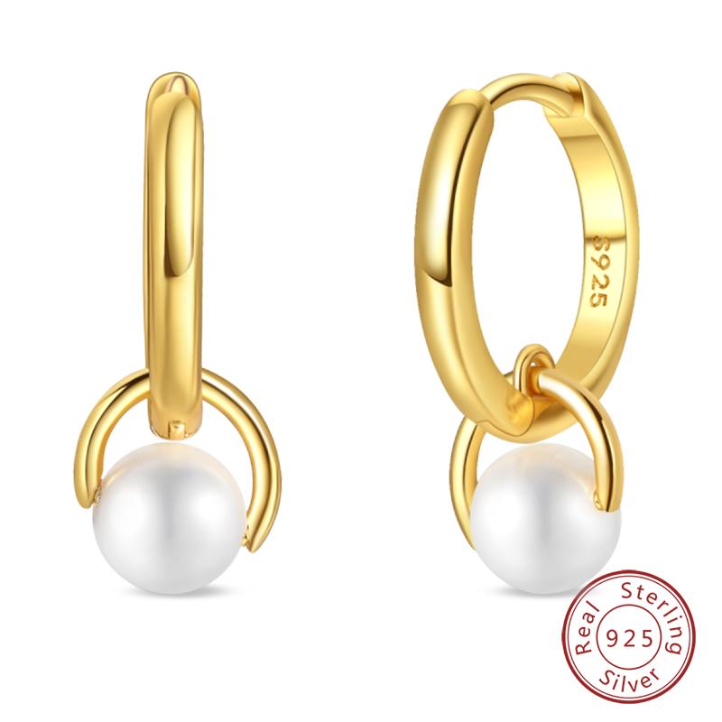 New in 925 Silver Color Gold Pearl Bee Irregularity Star Moon Earrings For Women Trending Fashion Jewelry Birthday Gifts