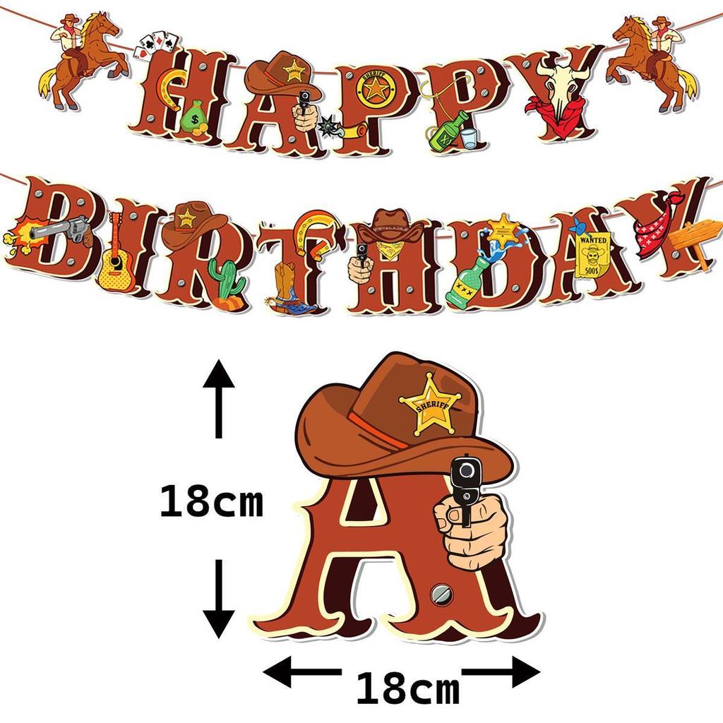 Western Cowboy-Themed Banner, Balloons, and Cake Topper Set – Wild West Birthday Party Decorations