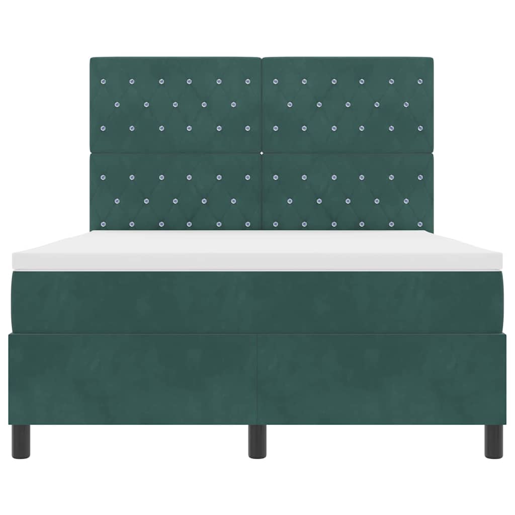 LED Box Spring Bed with Mattress Dark Green 160 x 200 cm Velvet