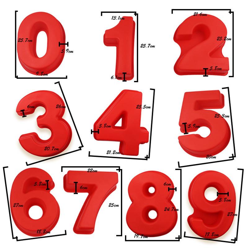Goldbaking 9 Pieces Whole Set Large Silicone Number Mold Number Cake Moulds Baking Tray For Birthday Wedding