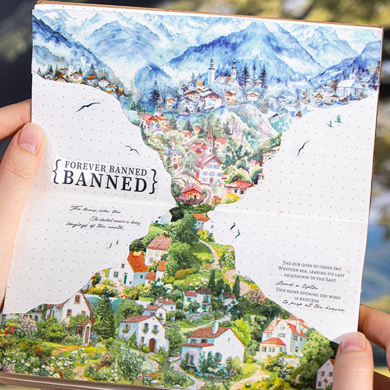 1 рулон/пакет Ландшафтная лента ПЭТ Серия «Маленькая деревня» Дом Ландшафт Ручной аккаунт Основной материал DIY Украшение Открытка Подарок Наклейка