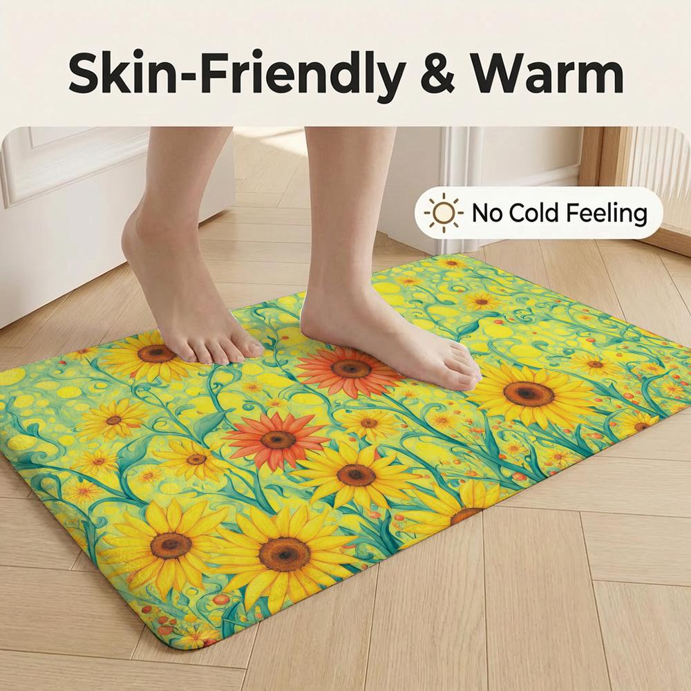 Sunflower Painting Floor Mat Flannel Door Mat Non-Slip Bedroom Living Room Home Decor