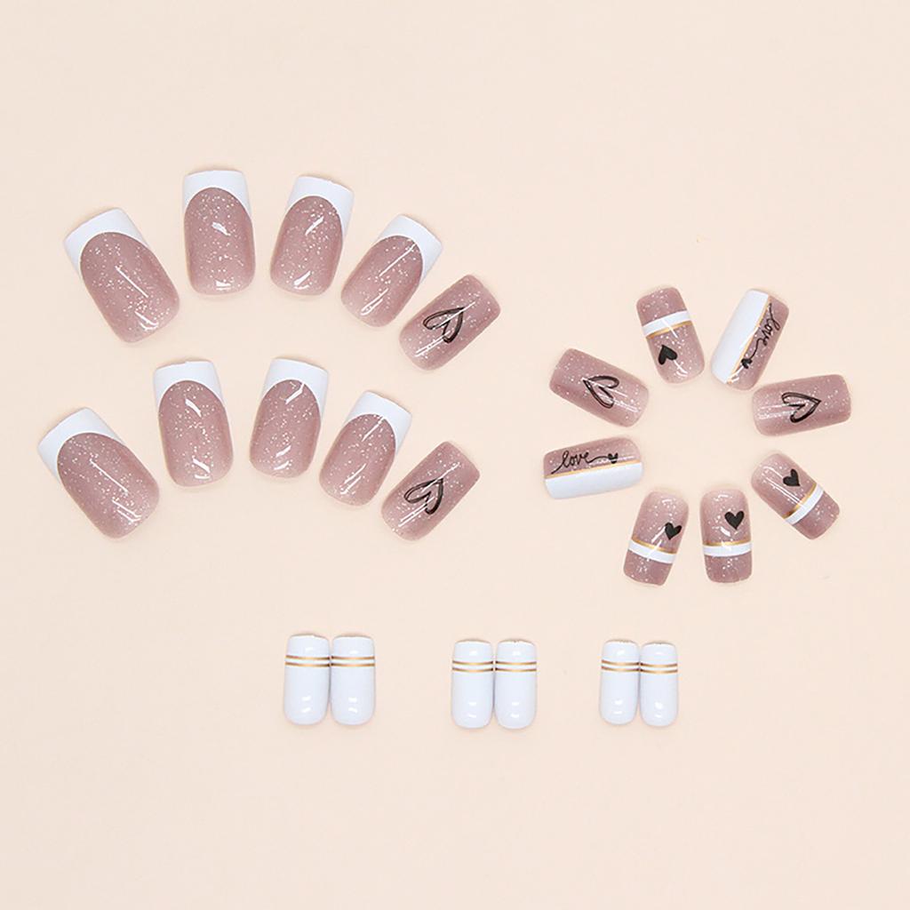 Valentine Fake Nails Short Press On Nails Square Red Full Cover Glue On Nails Valentine Heart-Shaped Nails With Cute Designs Extra Short With 2ml Glue