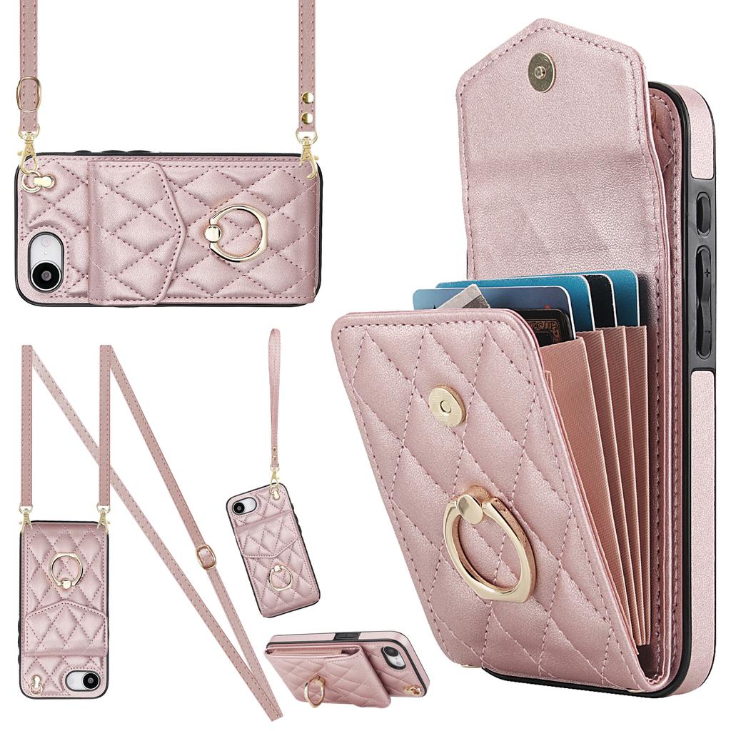 Чехол для iPhone 16e с блокировкой RFID, карманом для карт, кожа + ТПУ, наплечный чехол для телефона с кольцом-подставкой