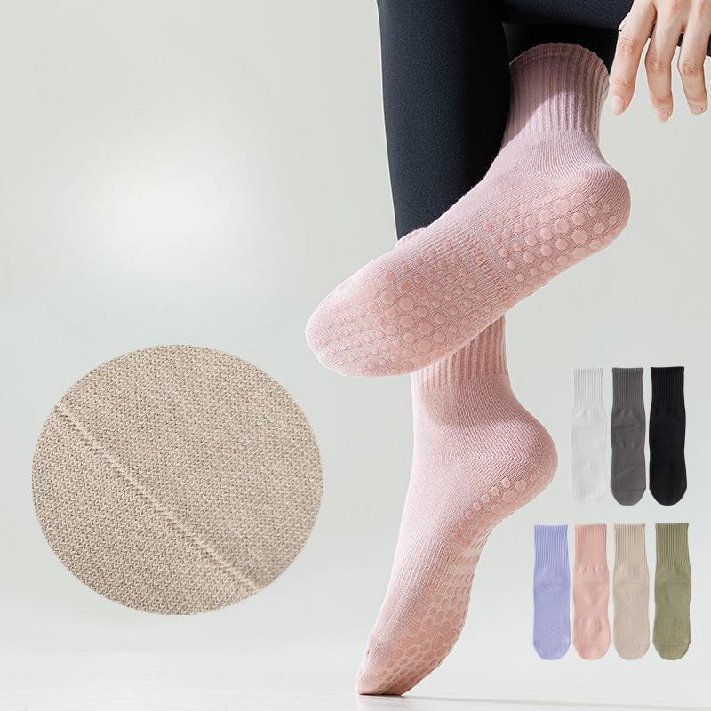 Ladies Spring and Autumn Pure Cotton Fitness Yoga Pilates Non Slip Sports Floor Mid Tube Socks