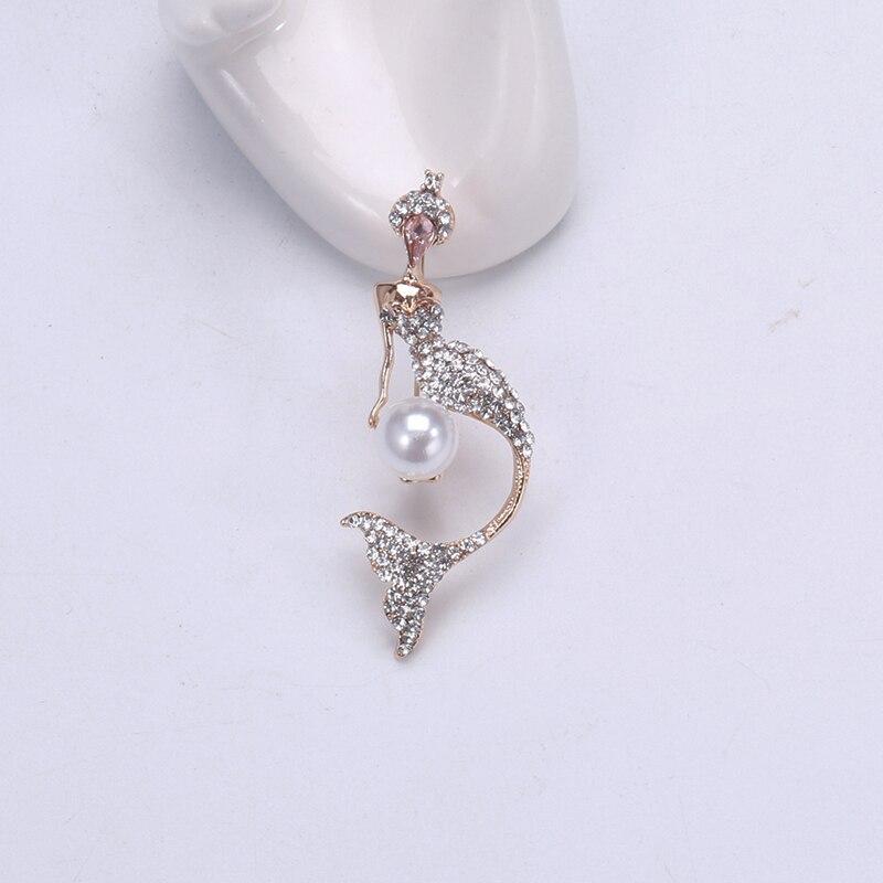 Blucome Rhinestone Cubic Mermaid Shape Brooches For Women Men Gold Color Wedding Birdal Special Design Brooch Pins