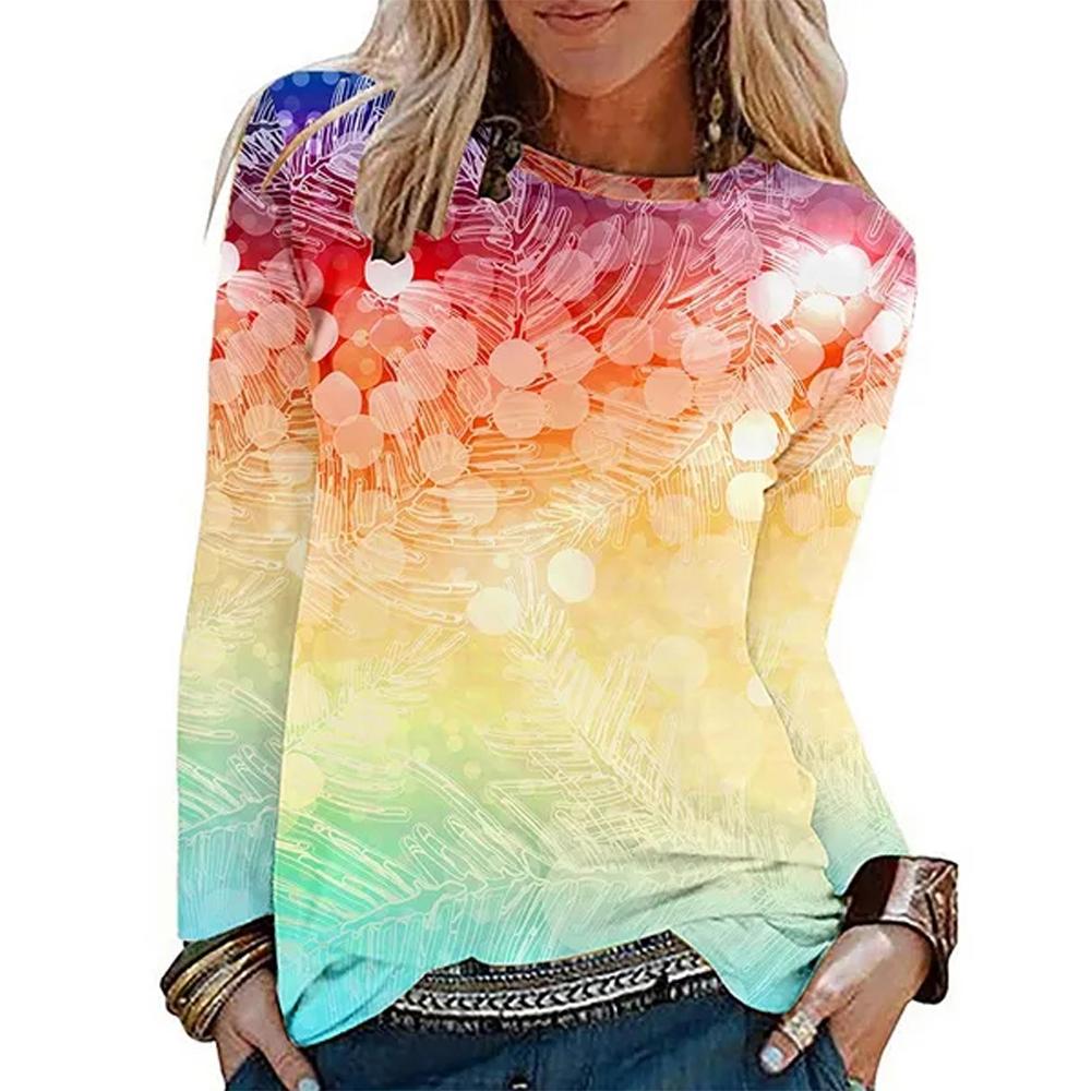 Women Floral Theme T Shirt Graphic Florals O-Neck Long-sleeves Basic Tops