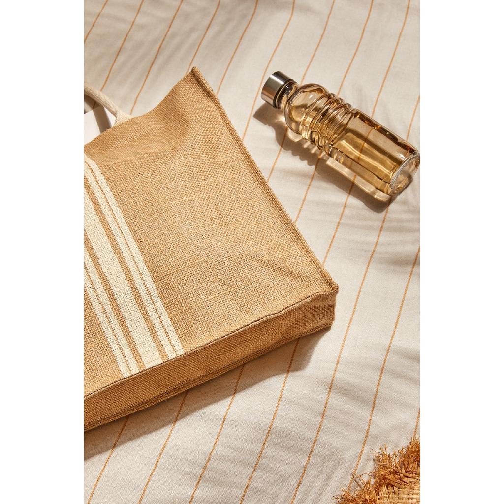 Пляжная сумка через плечо с ручкой для покупок из натурального джута Live Simple с принтом 42x35x12