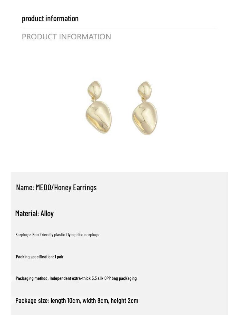 Gold-Tone S925 Silver Oval Ripple Earrings - European & American Style