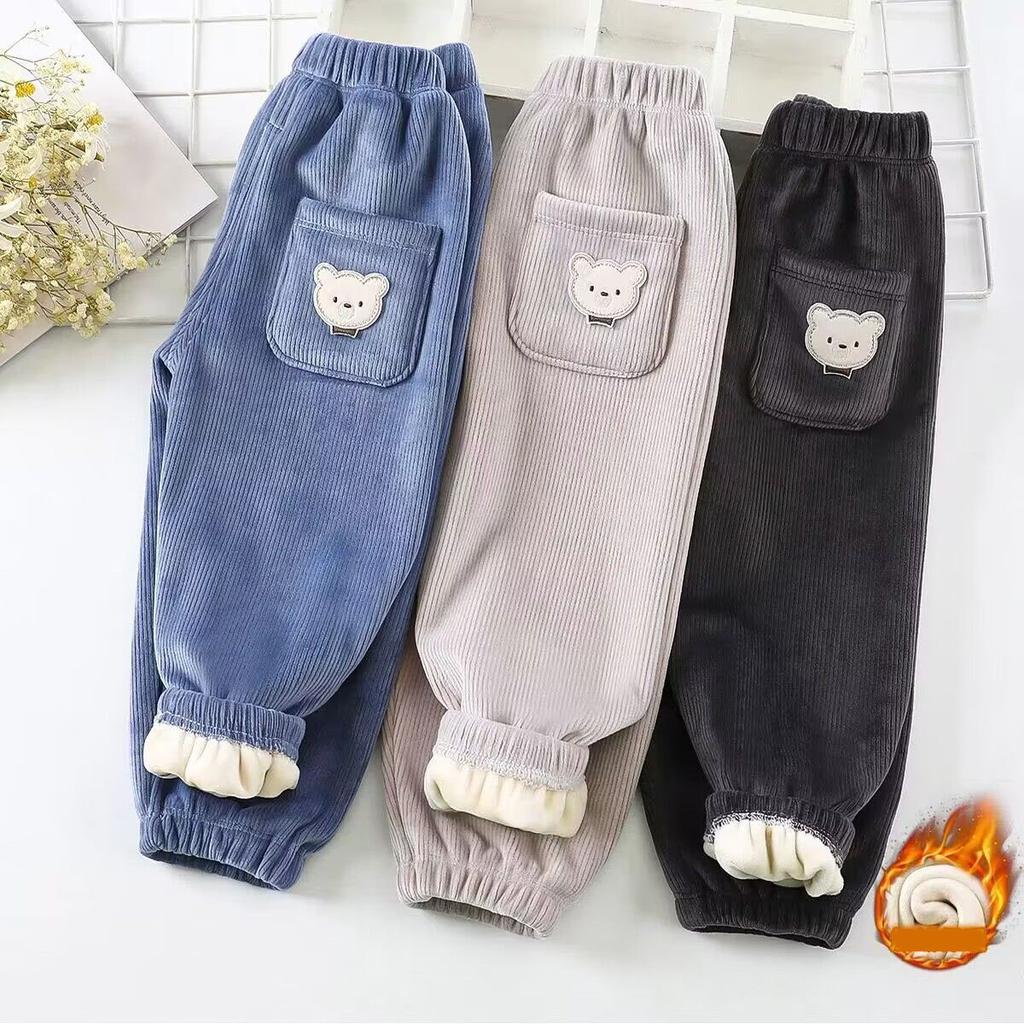 Autumn Winter Children's Plush Thick Warm Pants Baby Boys Pants Keep Warm Cute Bear Girls Trousers Kids Clothes