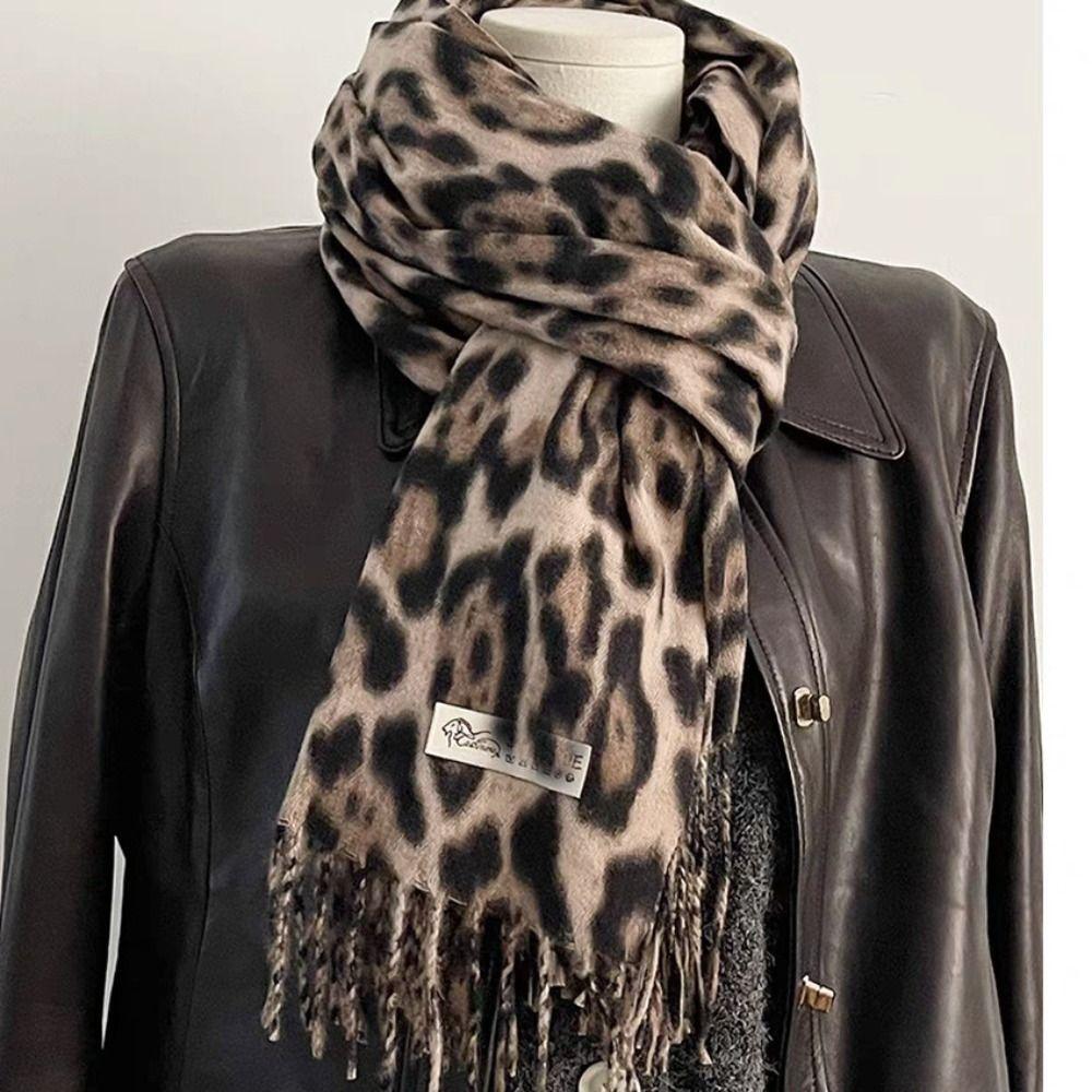 Leopard Winter Warm Scarf Imitation Cashmere Foulard Pashmina Hijabs for Women Man