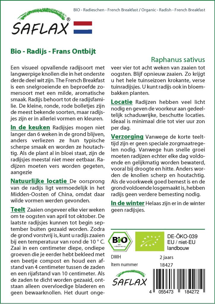 SAFLAX Сад в сумке - Органический - Редис - Французский завтрак - 150 семян - С субстратом в подходящем стоячем мешке - Raphanus sativus