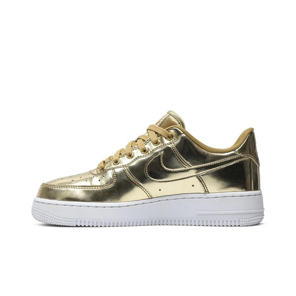 Nike Женские Air Force 1 SP 'Liquid Metal - Gold' (женские размеры) Металлический золотой / Белый / Клубный золотой скейт-обувь CQ6566 700