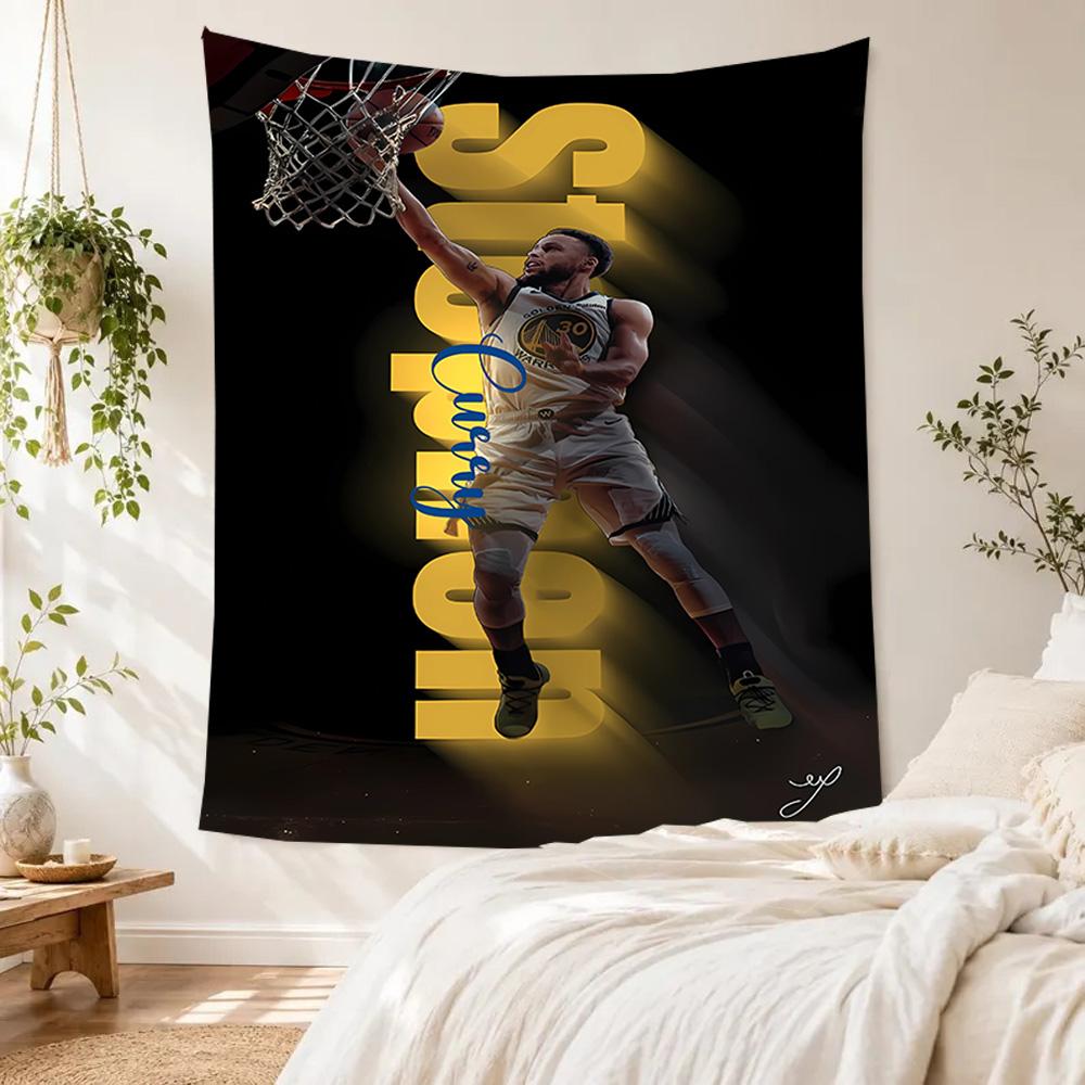 Golden State Warriors Curry Dynasty Boho Wall Tapestry Retro Boho Made for Living Room Reading Corner Balcony Indoor Hand Painted Style
