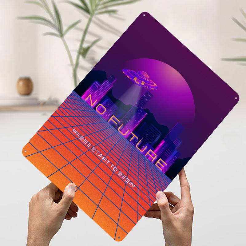 No Future Retro Cityscape Tin Plaque Poster Customized Wall Art Retro Vintage Metal Signs for Man Cave Decoration Room Wand Deko