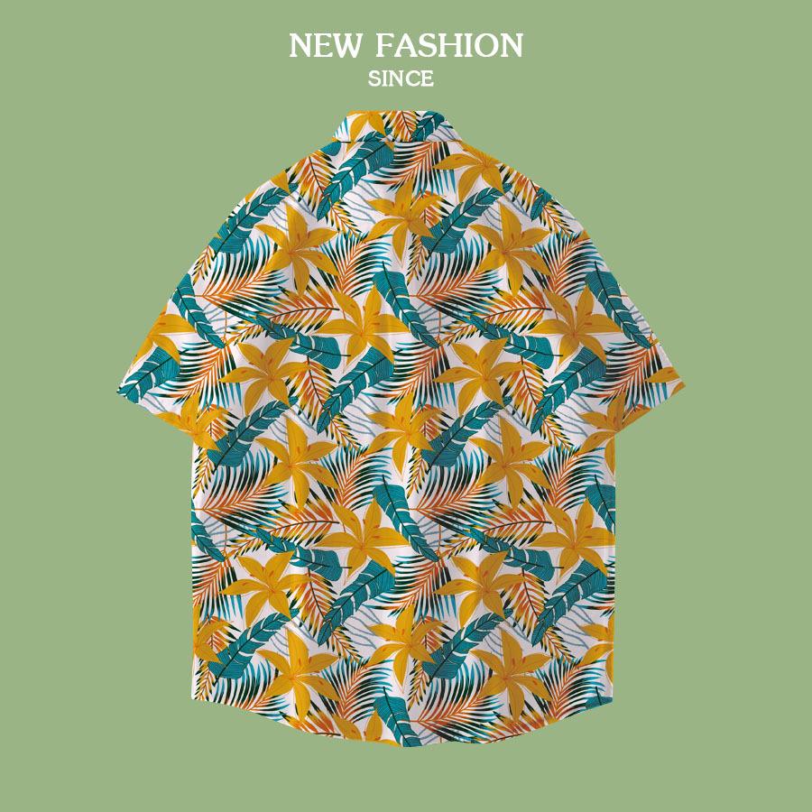 Hawaiian Coconut Tree Flower Shirt Short-Sleeved Men'S Trendy Coat Summer Loose American Vacation Wind Beach Shirt