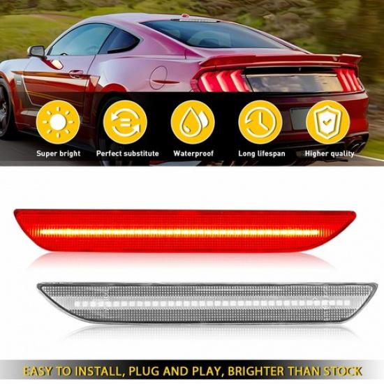 2Pcs Rear Red Fender / White LED Side Marker Light For 2015- Ford Mustang