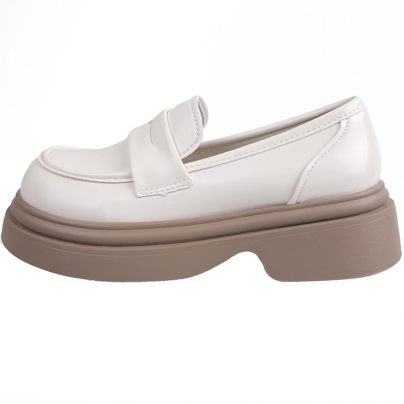 Белые туфли на платформе в ретро-британском стиле с круглым носком, женские кожаные туфли 2025 года, новые летние универсальные туфли-лоферы с одной педалью