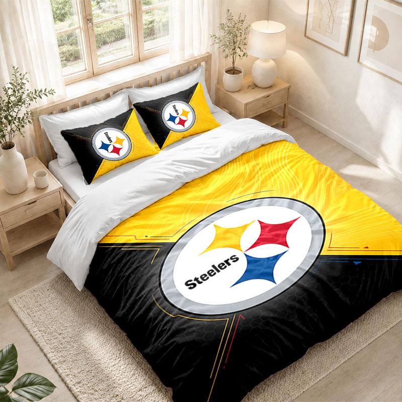 Bedding Set 1 Duvet Cover 2 Pillowcases Pittsburgh Steelers Print Bedroom Home Decoration