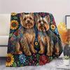 Sunflower flowers and puppies Print Flannel Blanket,High quality Comfortable for All Seasons,Home Decor,Warmth and Comfort,Perfect for Christmas Gifts