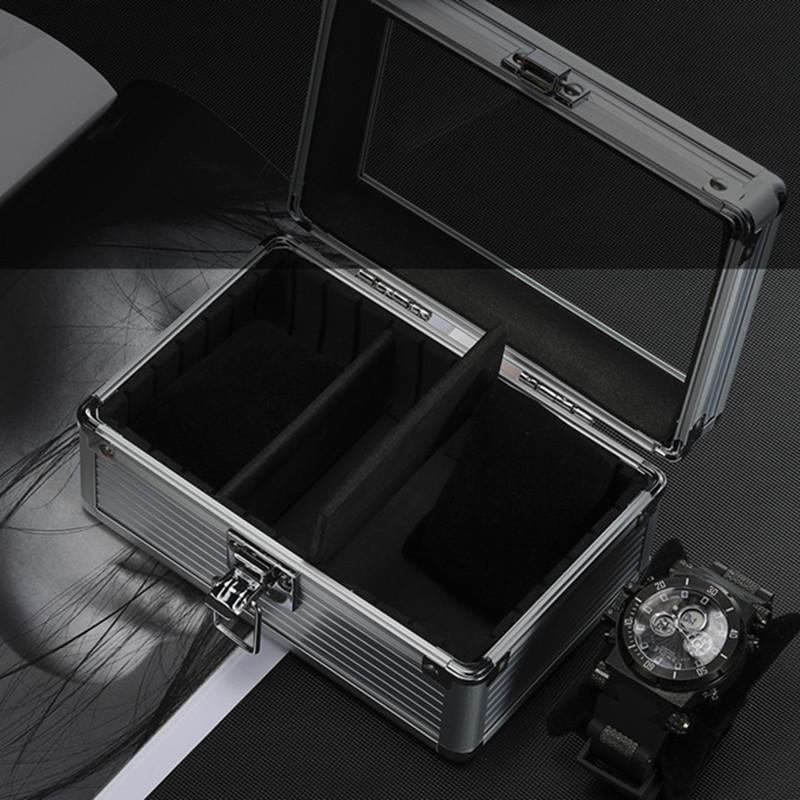 Алюминиевая коробка для часов из 3 предметов: Многоцветное хранение с прозрачной крышкой и 3 отделениями