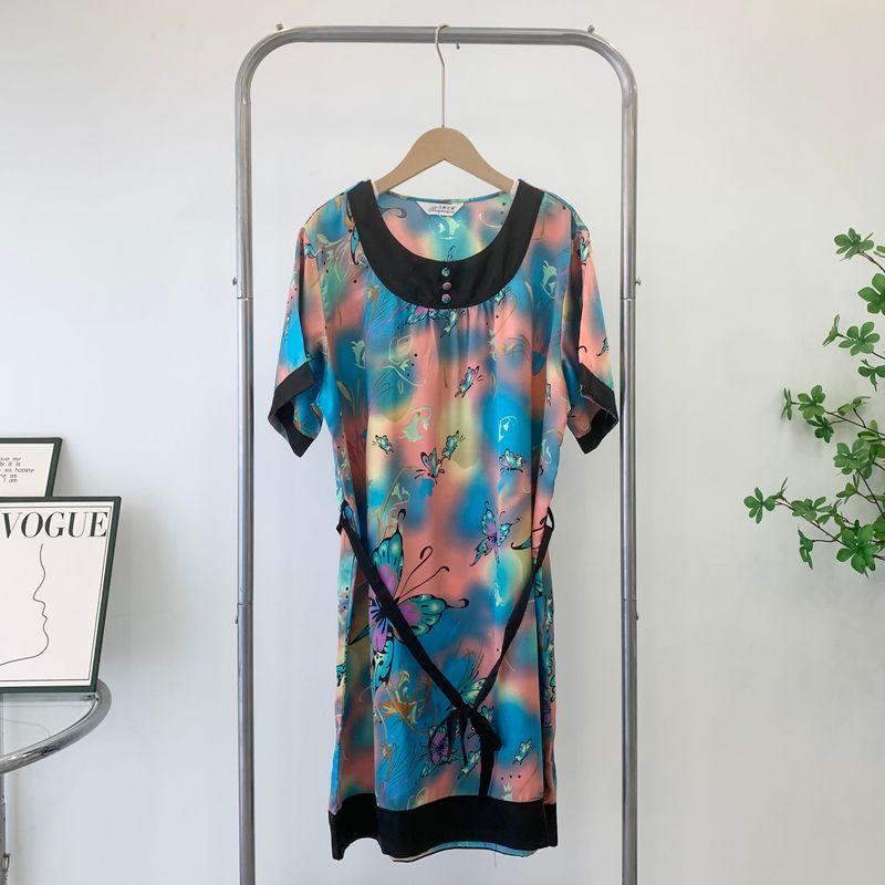 Корейский стиль Ночная сорочка из ледяного шелка Женская летняя тонкая на шнуровке Пижама Домашняя одежда Юбка Пижама средней длины