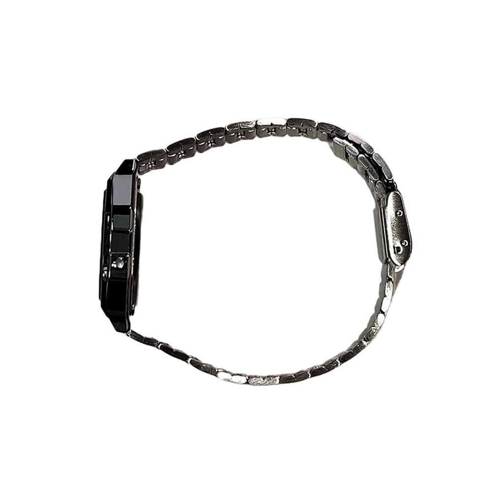 Casio Часы с кварцевым механизмом и стальным ремешком, унисекс, черный циферблат, A158WA-1(Часы1100--)