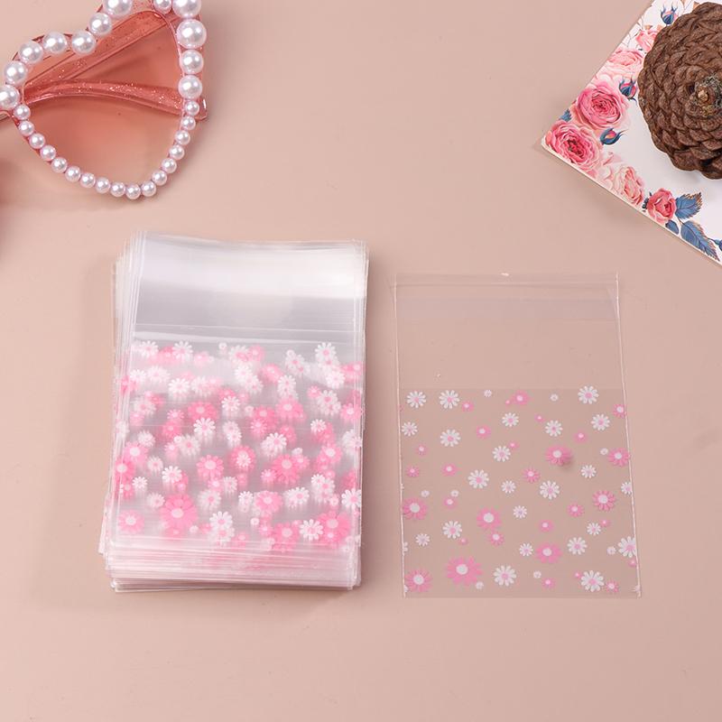 100Pcs Plastic Packing Bags Flower Self-Adhesive Bags For Biscuits Candy Cookies Jewelry Gift Packaging Self Adhesive Bag