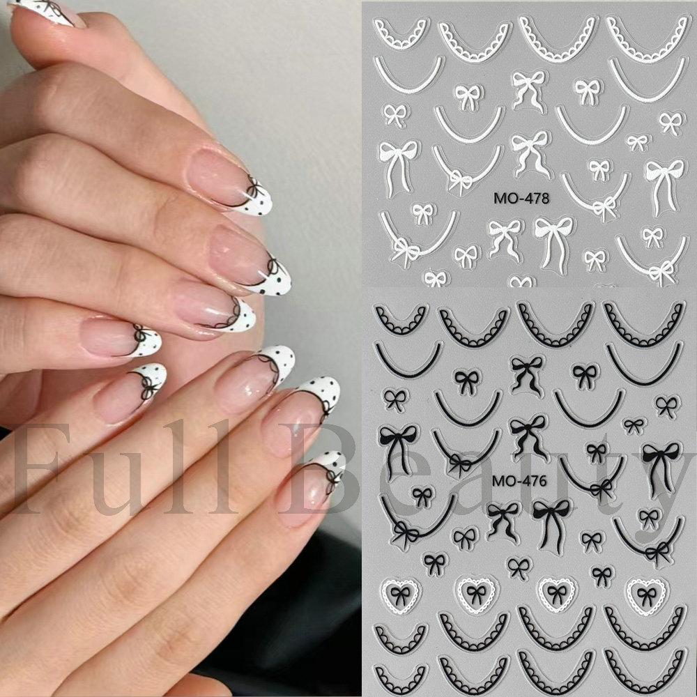 Nail Art Stickers, Cute Ballet Lace French Bow Adhesive Nail Stickers