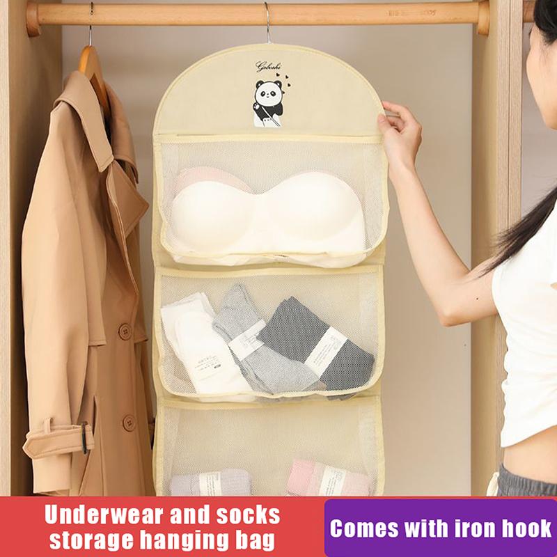2/3Layer Large Capacity Storage Mesh Bag Underwear Socks Storage Bag Breathable Wardrobe Organizer With Clothes Hanger
