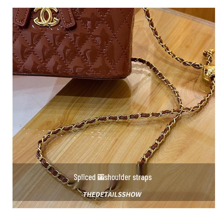 Elegant Shiny PU Diamond Lattice Chain Shoulder and Crossbody Handbag for Women