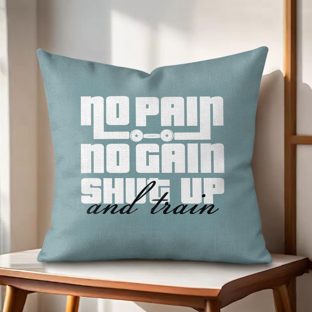No Pain No Gain Cushion Cover Natural Linen Organic Fabric DoubleSided Printing Couch Pillow Covers Home Decor