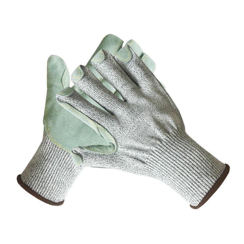 SIZA Safety Cut Proof Seamless Knitted Safety Gloves with Cow Leather Palm Anti-cut Function for Slaughter Cutting & Repair Work