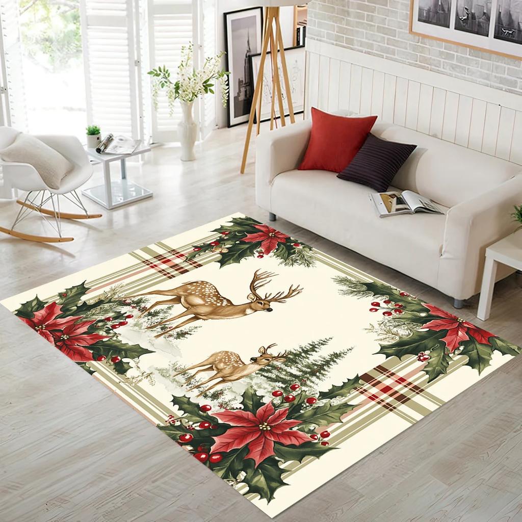 Рождественский ковер с оленями для декора гостиной, ковер большой площади под диван или журнальный столик, для спальни, противоскользящий коврик для пола, придверный коврик для ванной комнаты
