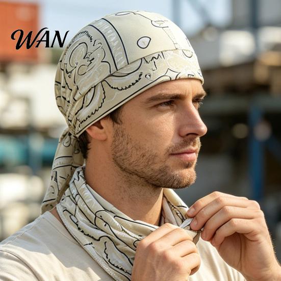 Cashew Print Turban Hat with Long Adjustable Straps Classic Street Style Pattern Breathable Soft Fabric Sweat-Absorbent Headscarf All Day Wear