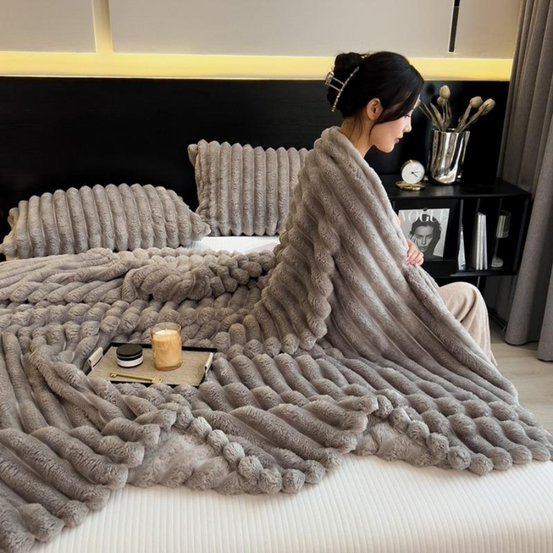 2025 Artificial Rabbit Plush Warm Blanket for Bed, Soft Coral Fleece Sofa Throw Blanket Comfortable Thicken Bed Sheet