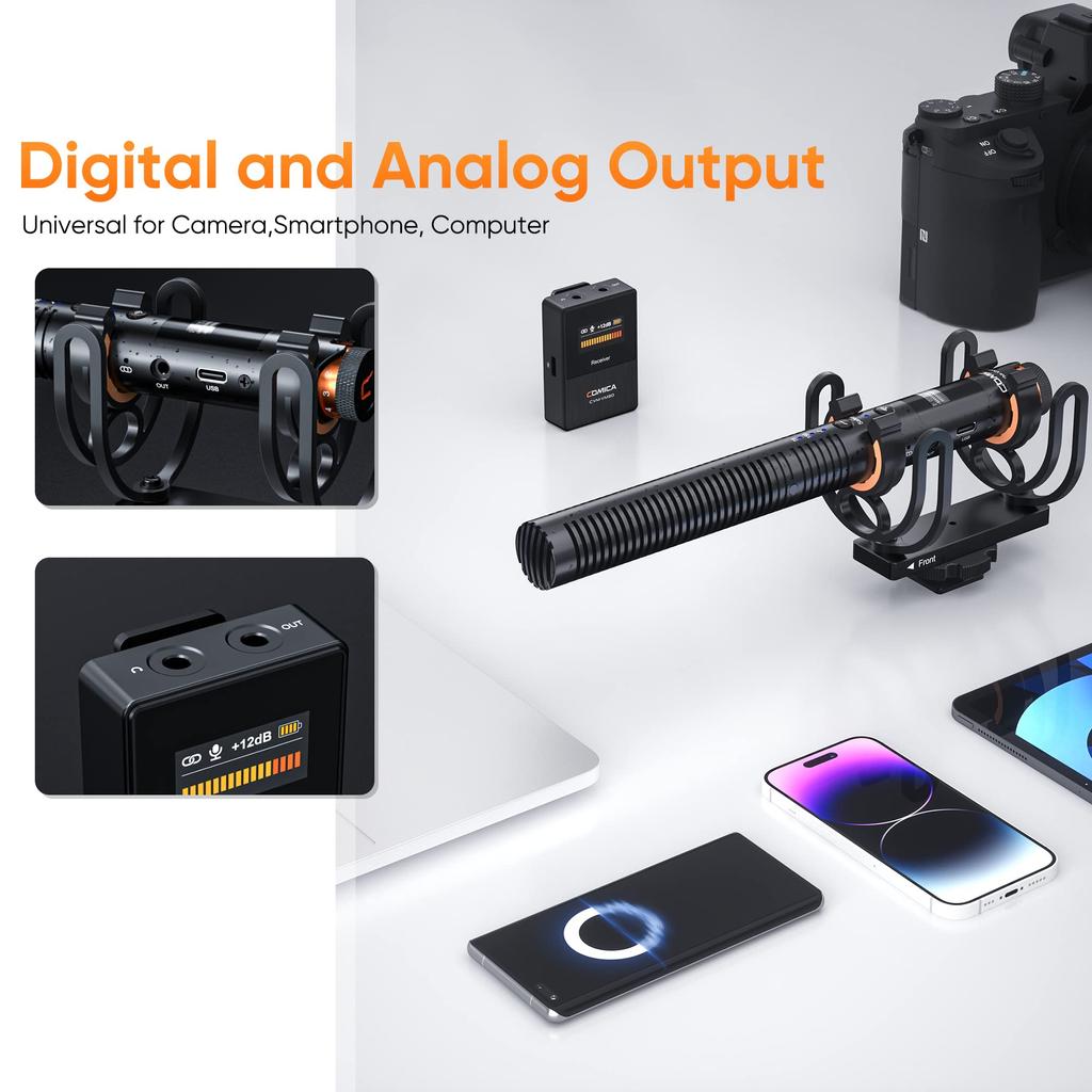 Comica VM30 Video Gun Microphone Wireless Wired Dual Mode Ultra Unidirectional Low External Microphone Wireless Microphone for and PCs + [USB-C & &