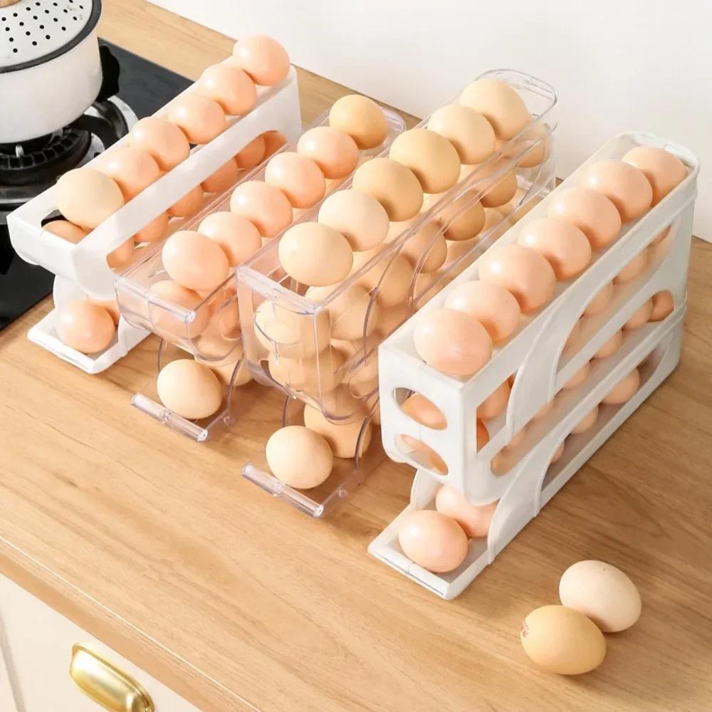 4-layer Automatic Rolling Egg Large Capacity Organizer Box Refrigerator Side Door Egg Box Space Saving Household Kitchen Dedicated