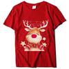 2025 New Children's Short Sleeved Christmas Reindeer Christmas Pattern Printed Girl's T-shirt Exquisite Christmas Cartoon Top