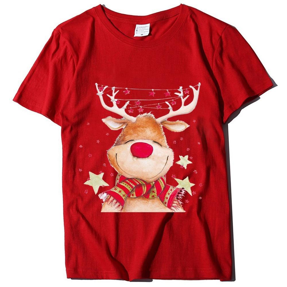 2025 New Children's Short Sleeved Christmas Reindeer Christmas Pattern Printed Girl's T-shirt Exquisite Christmas Cartoon Top
