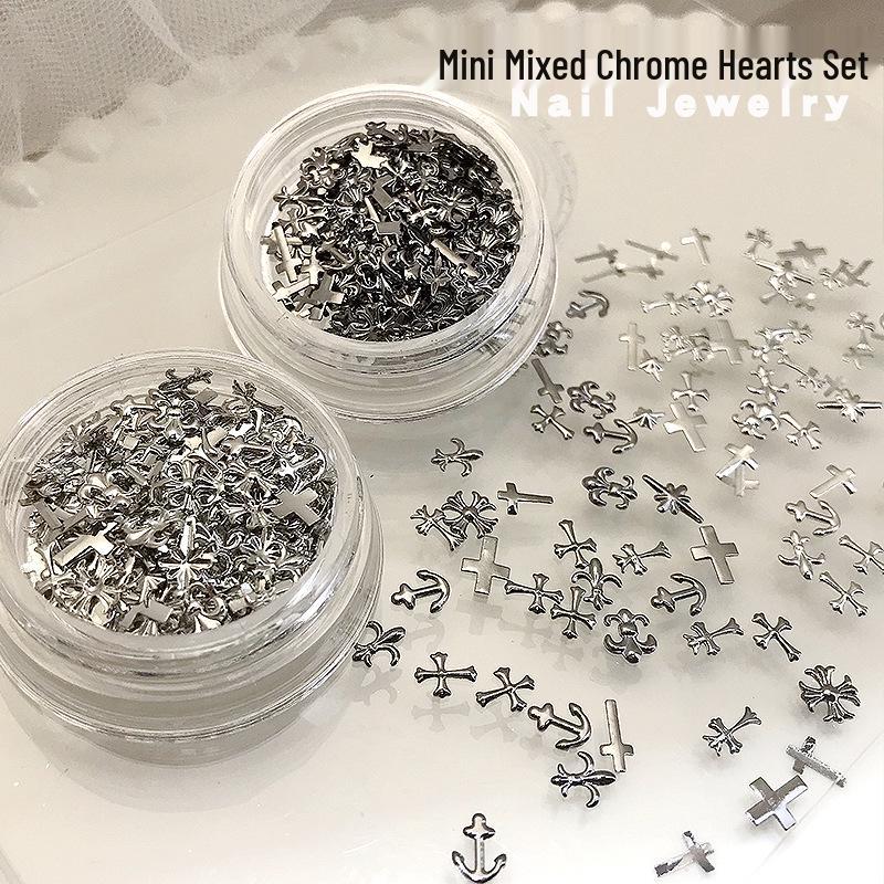 Chrome Hearts 3D Nail Art Jewelry Set: Dark Cross Mix & Match Wearable Metal Accessories