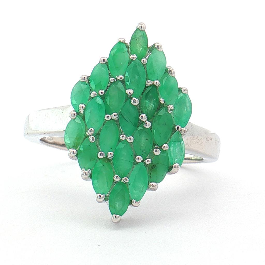 Emerald Marquise Ring, 925 Sterling Silver, Rhodium Plated Band, Stackable Wedding Ring