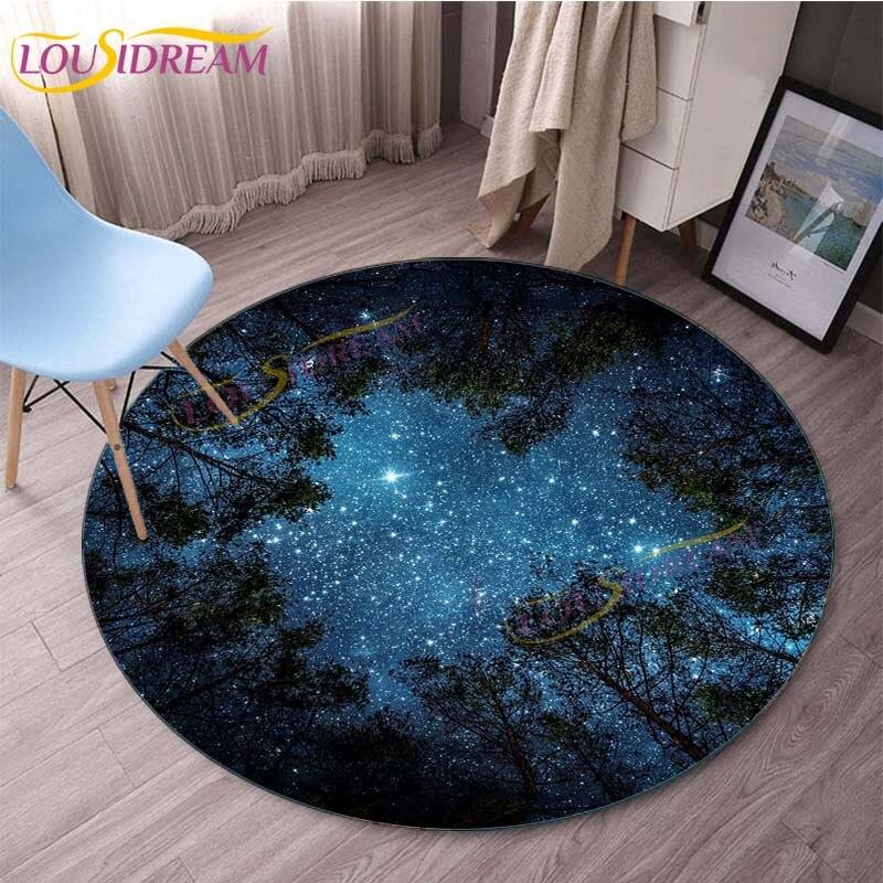 Earth Grey Moon Round Gaming Mat Bird Cartoon Printed Round Mat Milky Way Galaxy Chair Round Mats Round Carpets for Living Room