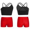 Kids Girls Asymmetrical Strappy Crop Top with Shorts for Sports Gymnastic Workout